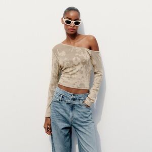 Zara Asymmetrical Jacquard Knit Top in camel (medium) - NWT